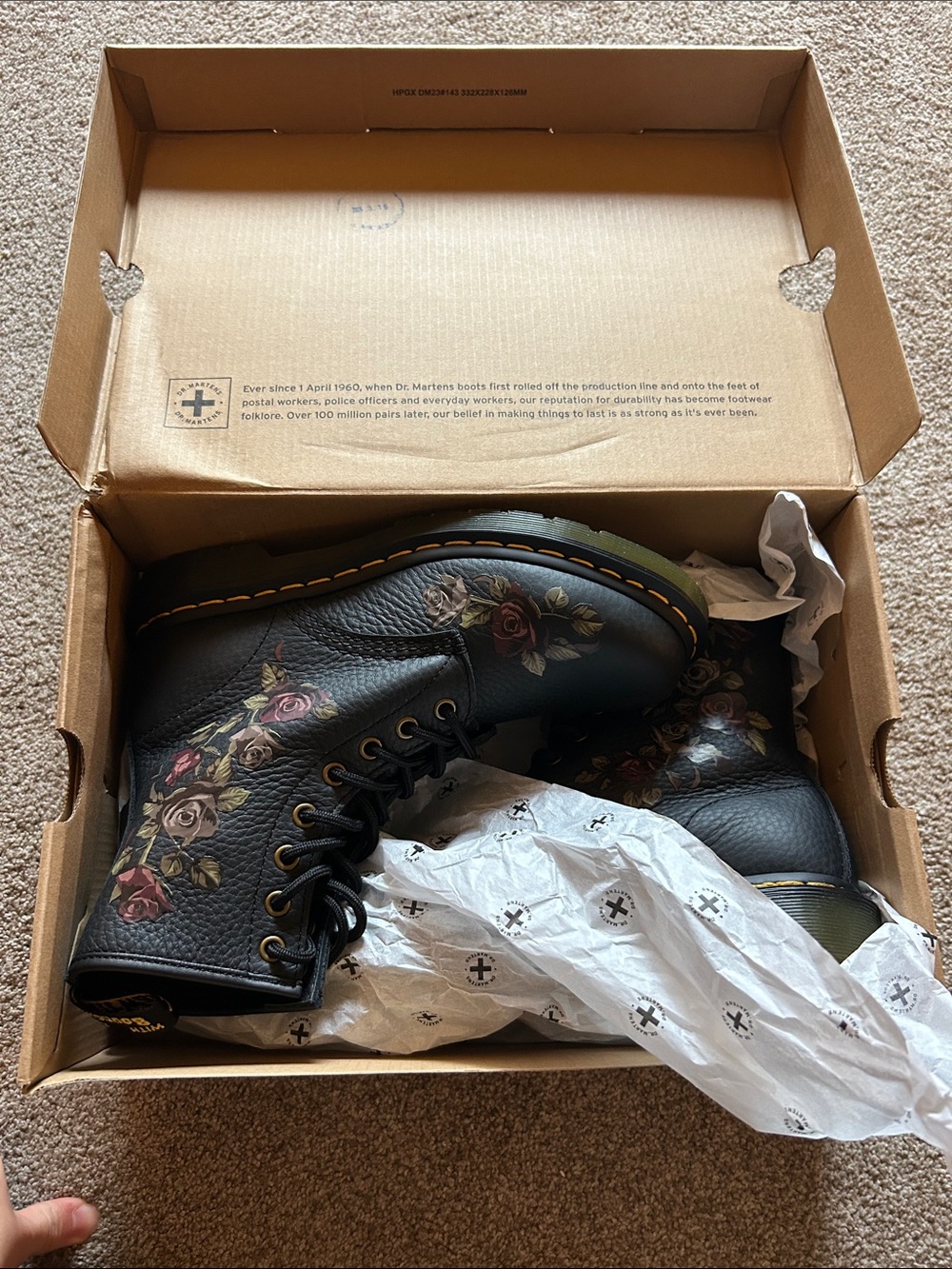 Dr. Martens Black Floral Lace-Up Combat Boots - Picture 6 of 8